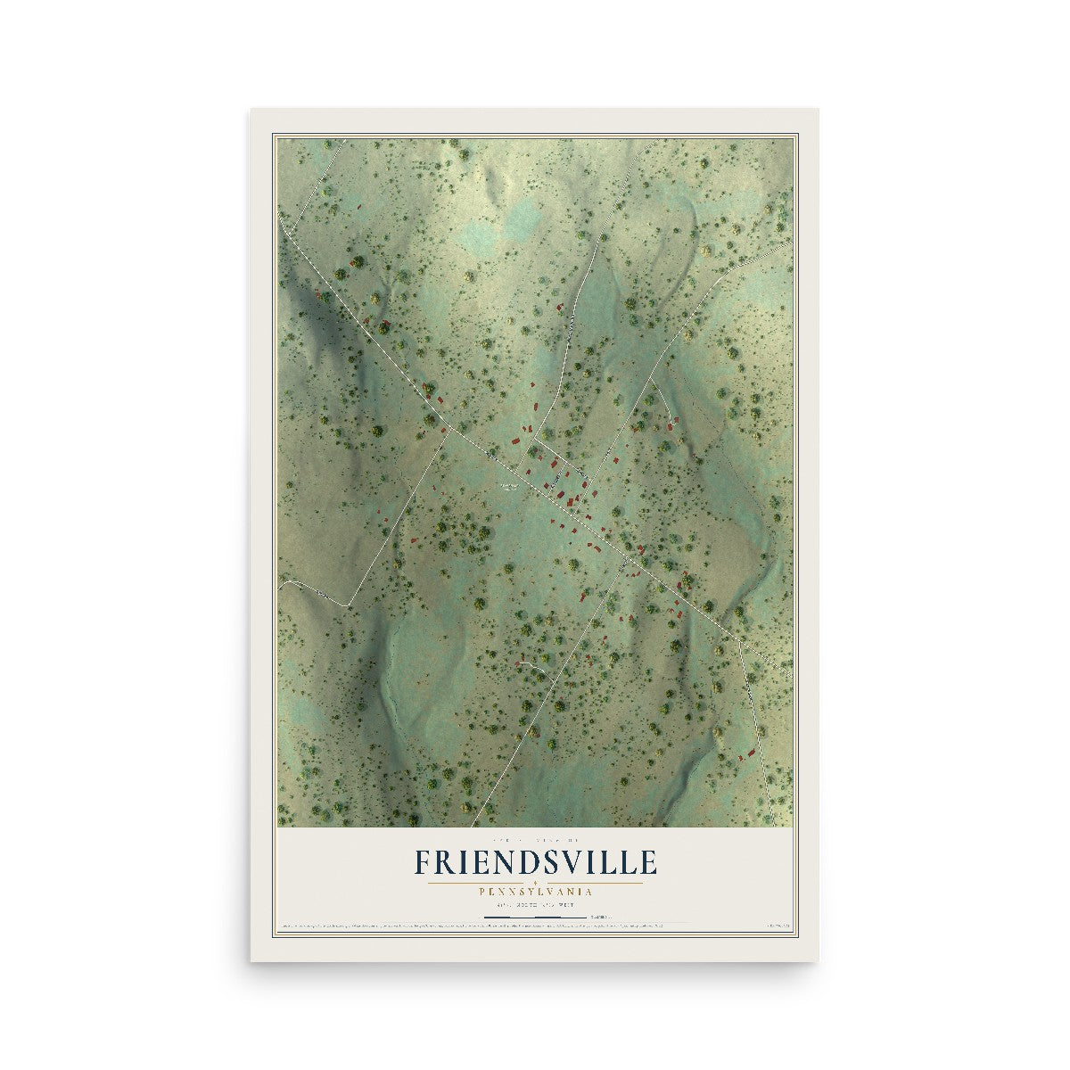 Map of Friendsville, Pennsylvania, 12 x 18 inch unframed archival matte print