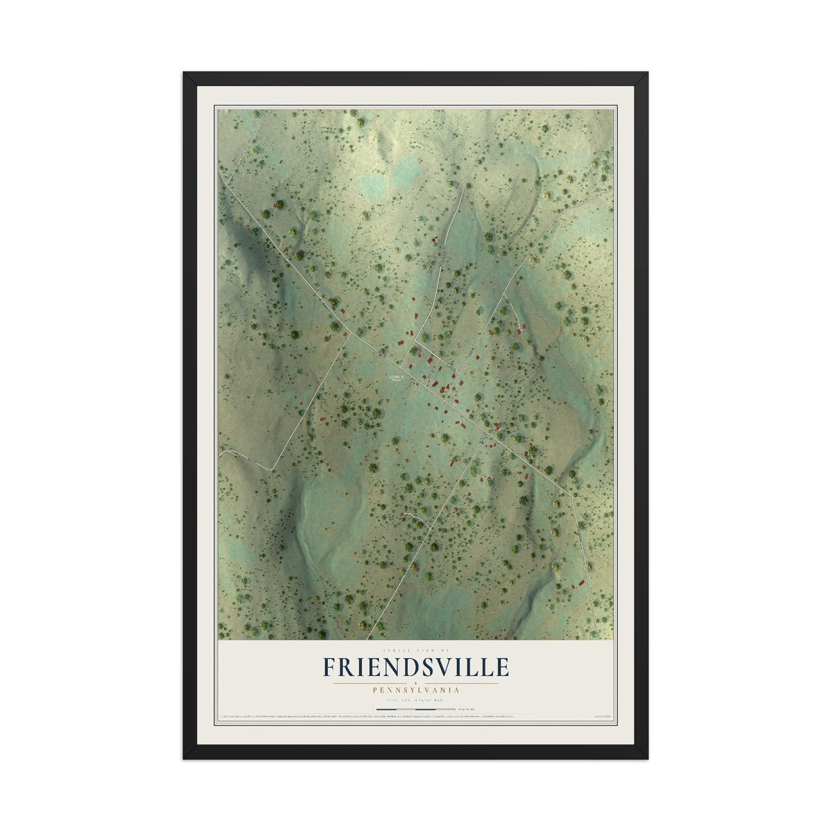 Map of Friendsville, Pennsylvania, 12 x 18 inch print in a black wood frame