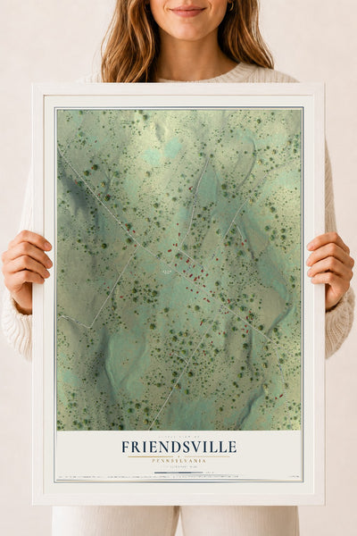 Map of Friendsville, Pennsylvania, 18 x 24 inch print in a white wood frame