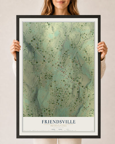 Map of Friendsville, Pennsylvania, 24 x 36 inch print in a black wood frame