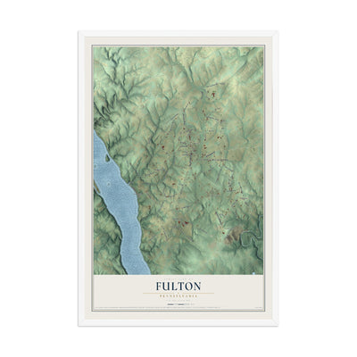 Map of Fulton, Pennsylvania, 12 x 18 inch print in a white wood frame