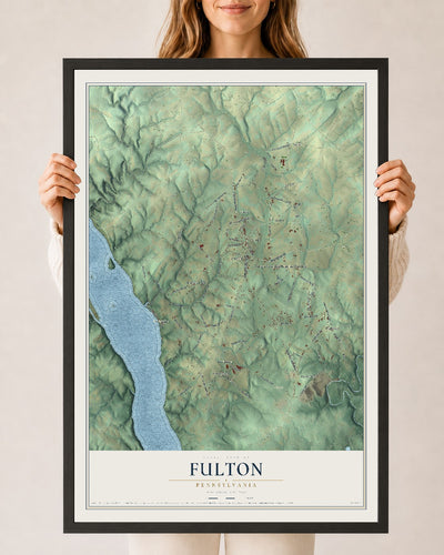 Map of Fulton, Pennsylvania, 24 x 36 inch print in a black wood frame