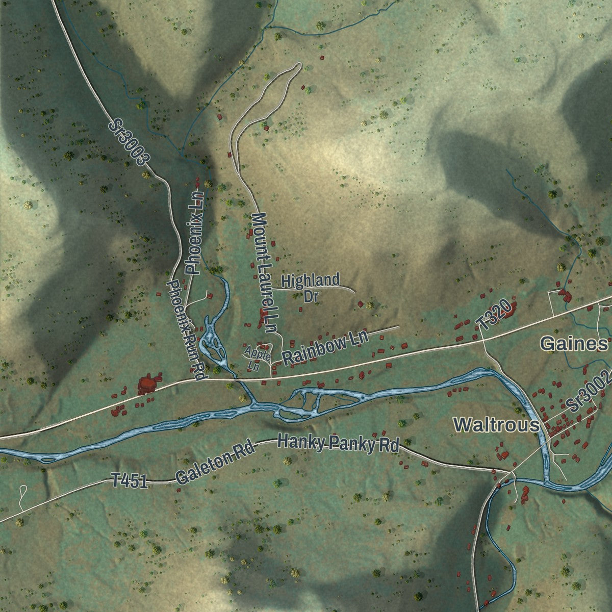Second close-up of the map of Gaines, Pennsylvania print showing more streets and buildings