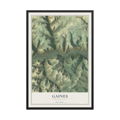 Map of Gaines, Pennsylvania, 12 x 18 inch print in a black wood frame