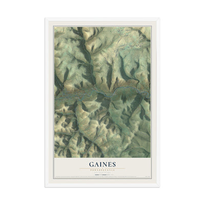 Map of Gaines, Pennsylvania, 12 x 18 inch print in a white wood frame
