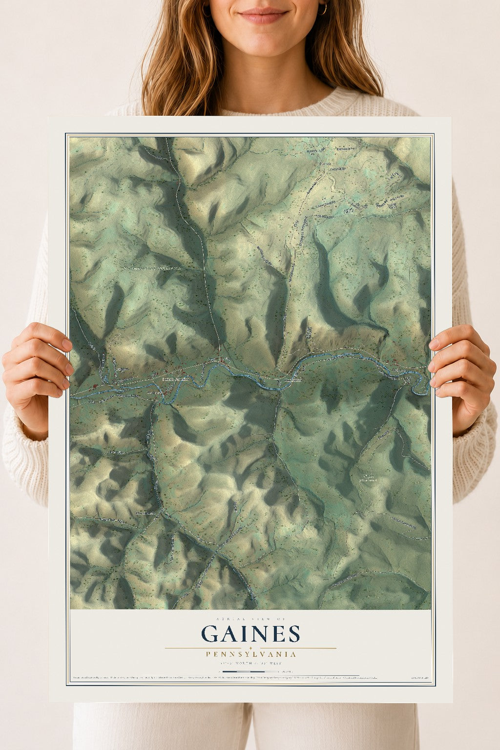 Map of Gaines, Pennsylvania, 18 x 24 inch unframed archival matte print