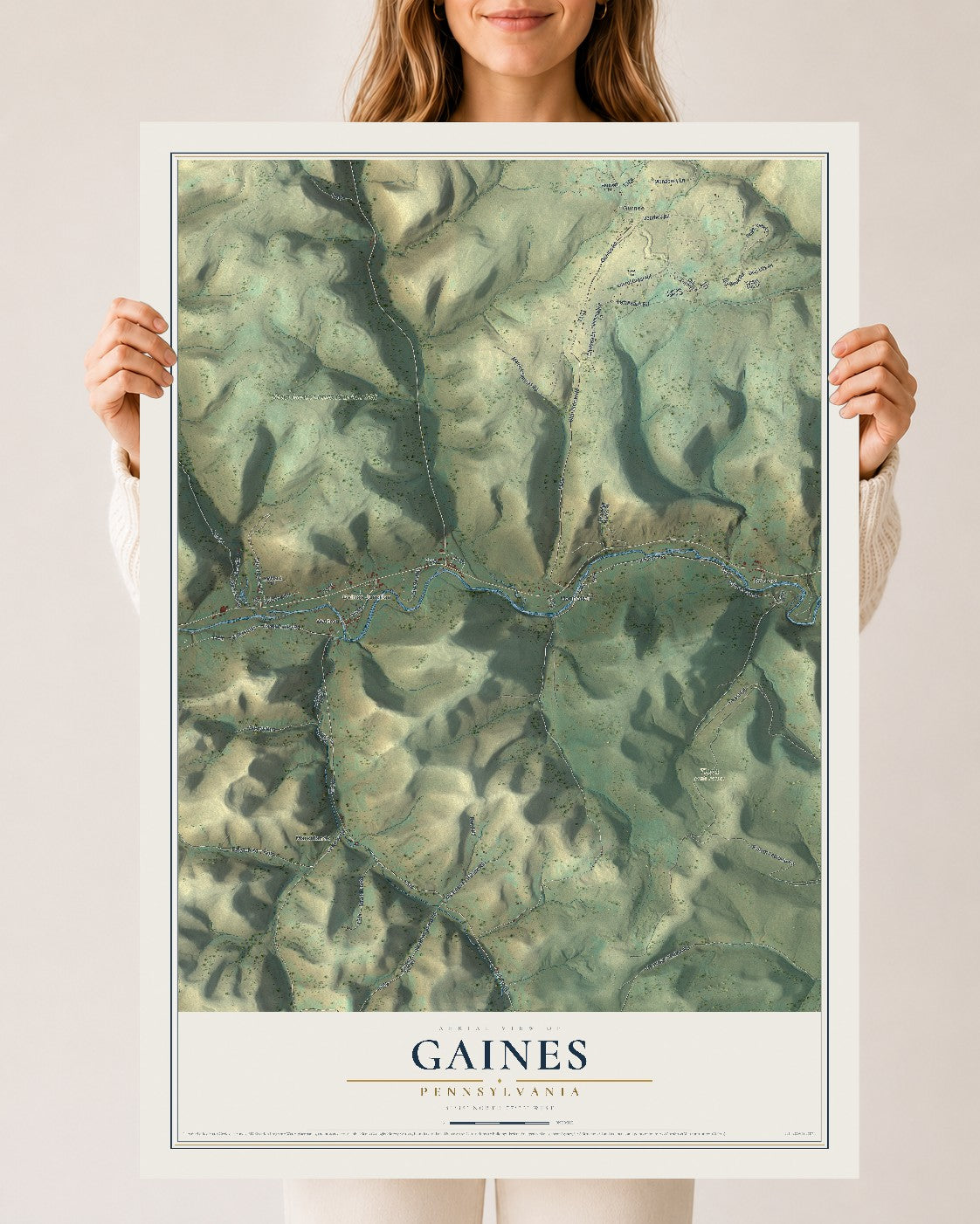 Map of Gaines, Pennsylvania, 24 x 36 inch unframed archival matte print
