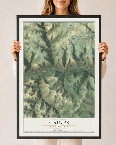 Map of Gaines, Pennsylvania, 24 x 36 inch print in a black wood frame
