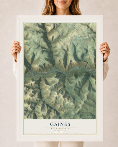 Map of Gaines, Pennsylvania, 24 x 36 inch print in a white wood frame