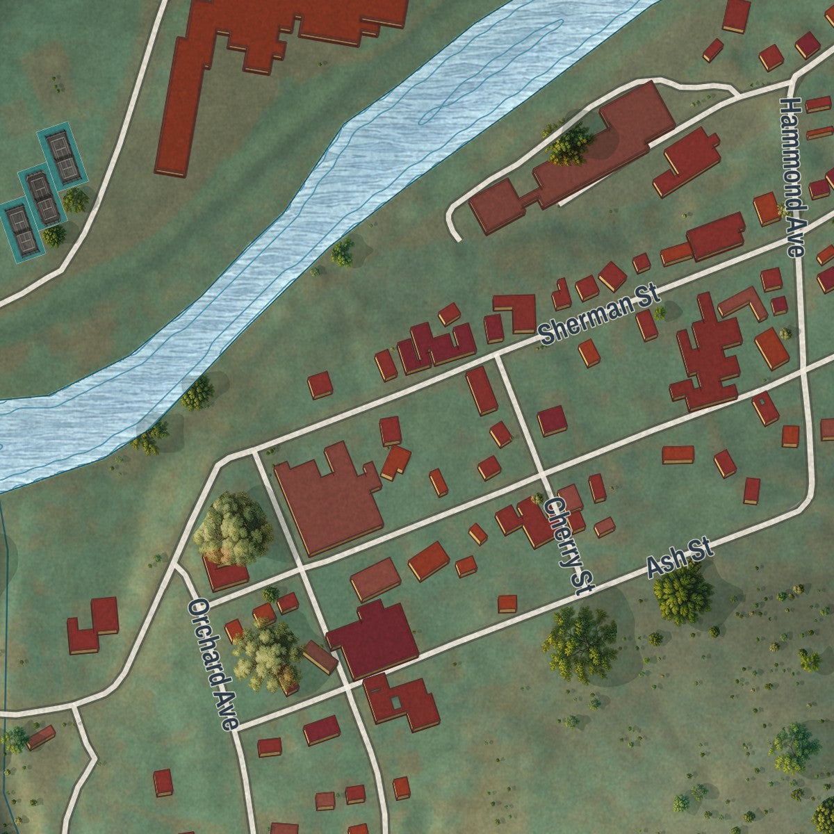 Second close-up of the map of Galeton, Pennsylvania print showing more streets and buildings