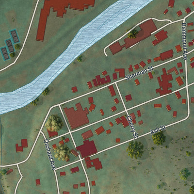 Second close-up of the map of Galeton, Pennsylvania print showing more streets and buildings
