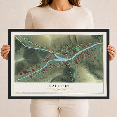 Map of Galeton, Pennsylvania, 12 x 18 inch print in a black wood frame