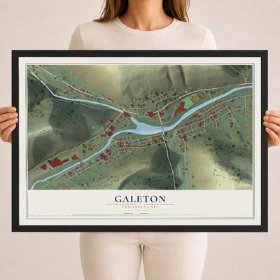 Map of Galeton, Pennsylvania, 18 x 24 inch print in a black wood frame