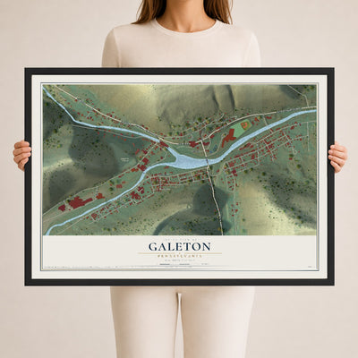 Map of Galeton, Pennsylvania, 24 x 36 inch print in a black wood frame