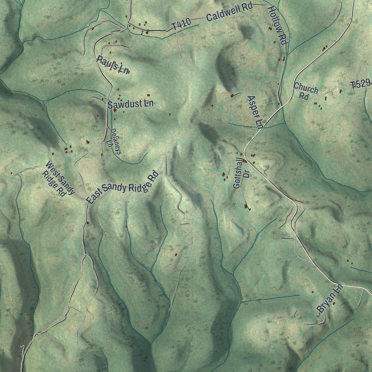 Close-up of the map of Gallagher, Pennsylvania print showing street and building detail