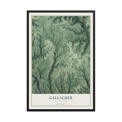 Map of Gallagher, Pennsylvania, 12 x 18 inch print in a black wood frame