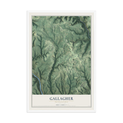 Map of Gallagher, Pennsylvania, 12 x 18 inch print in a white wood frame