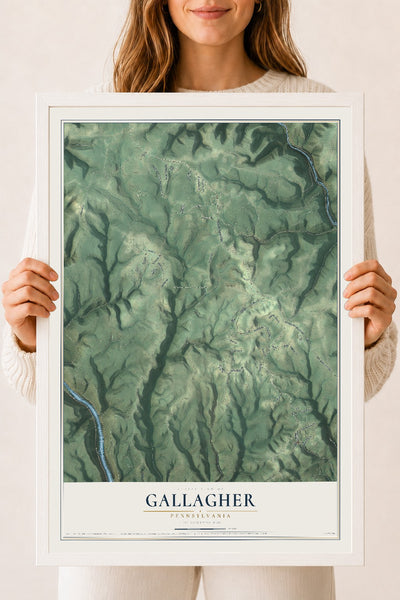 Map of Gallagher, Pennsylvania, 18 x 24 inch print in a white wood frame
