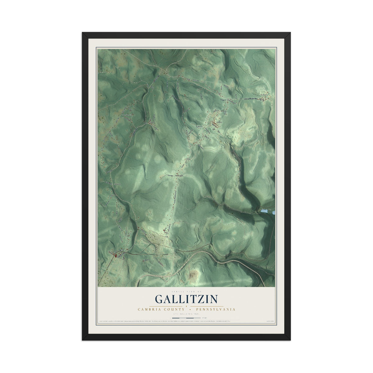 Map of Gallitzin, Cambria County, Pennsylvania, 12 x 18 inch print in a black wood frame