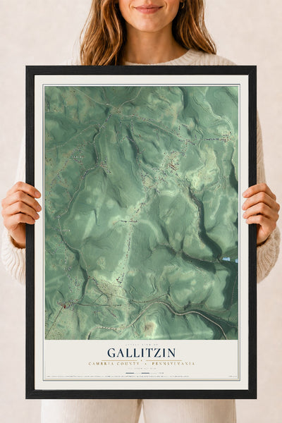 Map of Gallitzin, Cambria County, Pennsylvania, 18 x 24 inch print in a black wood frame