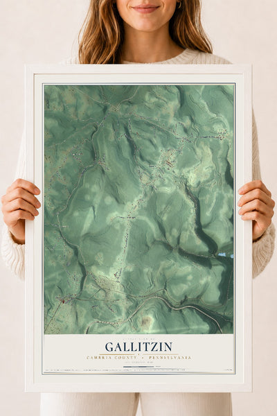 Map of Gallitzin, Cambria County, Pennsylvania, 18 x 24 inch print in a white wood frame