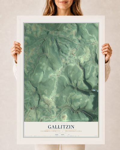 Map of Gallitzin, Cambria County, Pennsylvania, 24 x 36 inch print in a white wood frame