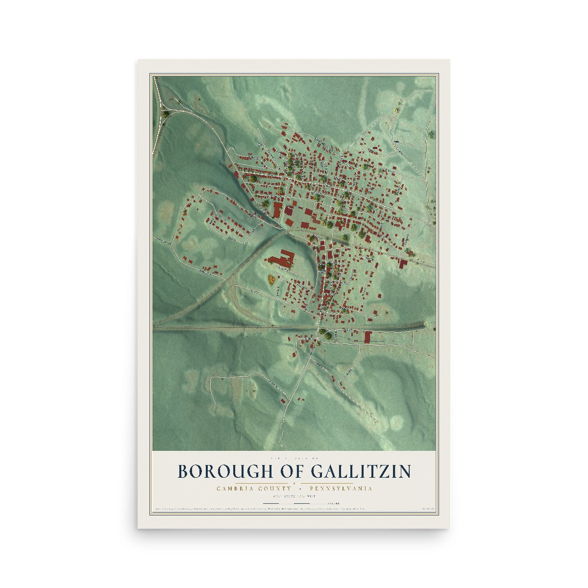 Map of the Borough of Gallitzin, Cambria County, Pennsylvania, 12 x 18 inch unframed archival matte print