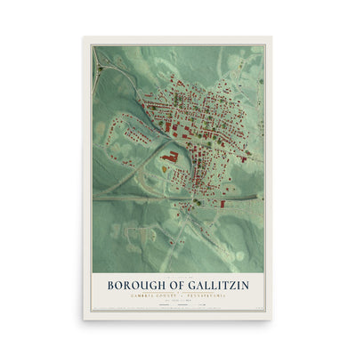 Map of the Borough of Gallitzin, Cambria County, Pennsylvania, 12 x 18 inch unframed archival matte print