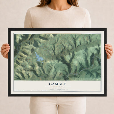 Map of Gamble, Pennsylvania, 12 x 18 inch print in a black wood frame