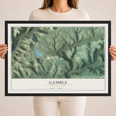 Map of Gamble, Pennsylvania, 18 x 24 inch print in a black wood frame