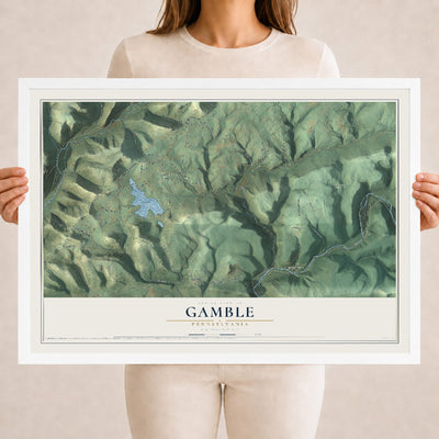 Map of Gamble, Pennsylvania, 18 x 24 inch print in a white wood frame
