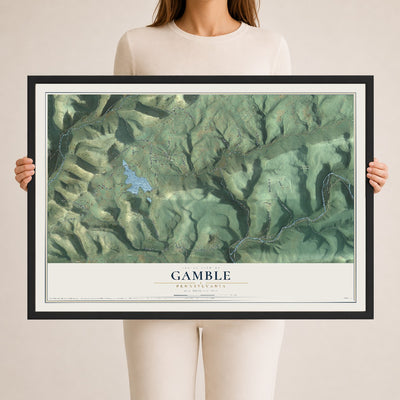 Map of Gamble, Pennsylvania, 24 x 36 inch print in a black wood frame