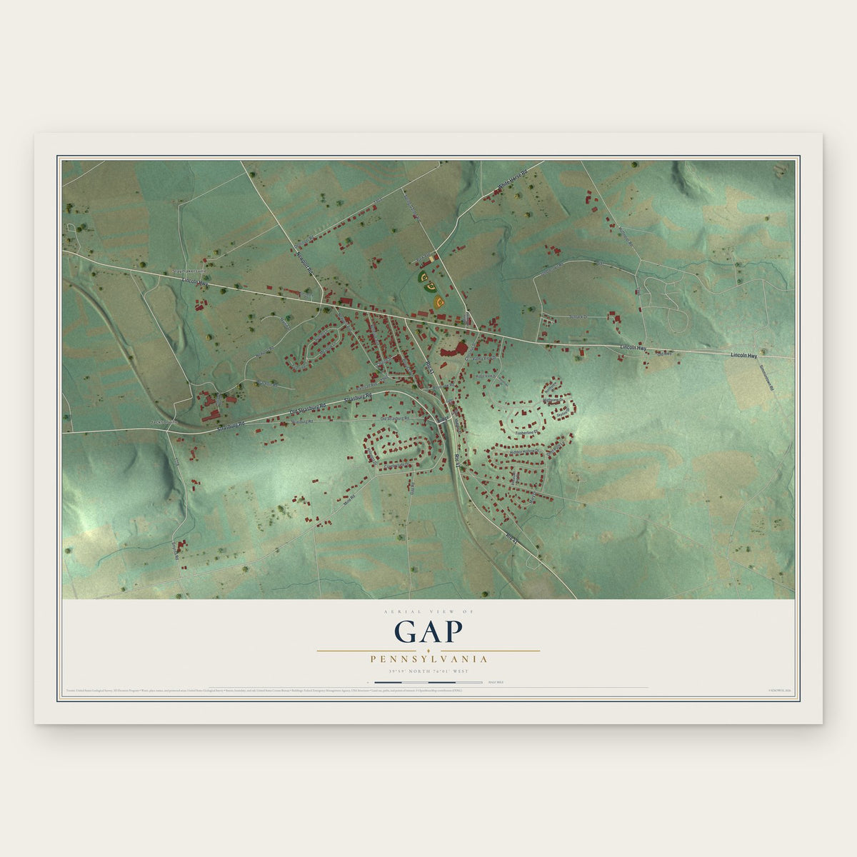 Gap, Pennsylvania map print, the full design