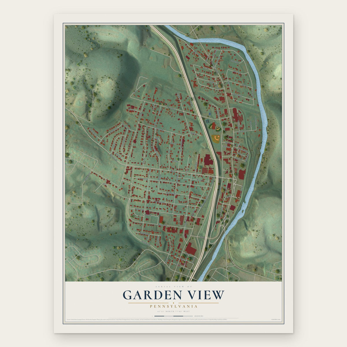 Garden View, Pennsylvania map print, the full design