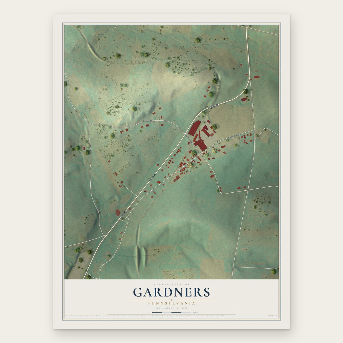 Gardners, Pennsylvania map print, the full design