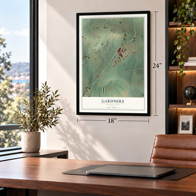 Gardners, Pennsylvania map, 18 x 24 inch print in a black frame in a home office