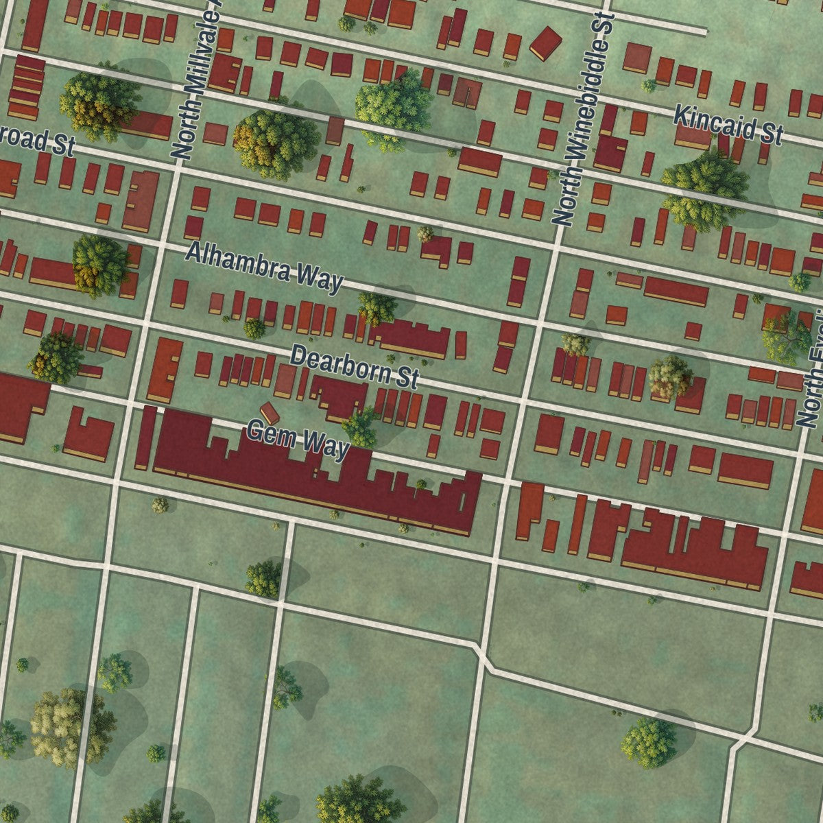 Second close-up of the map of Garfield, Pennsylvania print showing more streets and buildings
