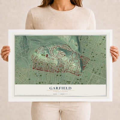 Map of Garfield, Pennsylvania, 12 x 18 inch print in a white wood frame