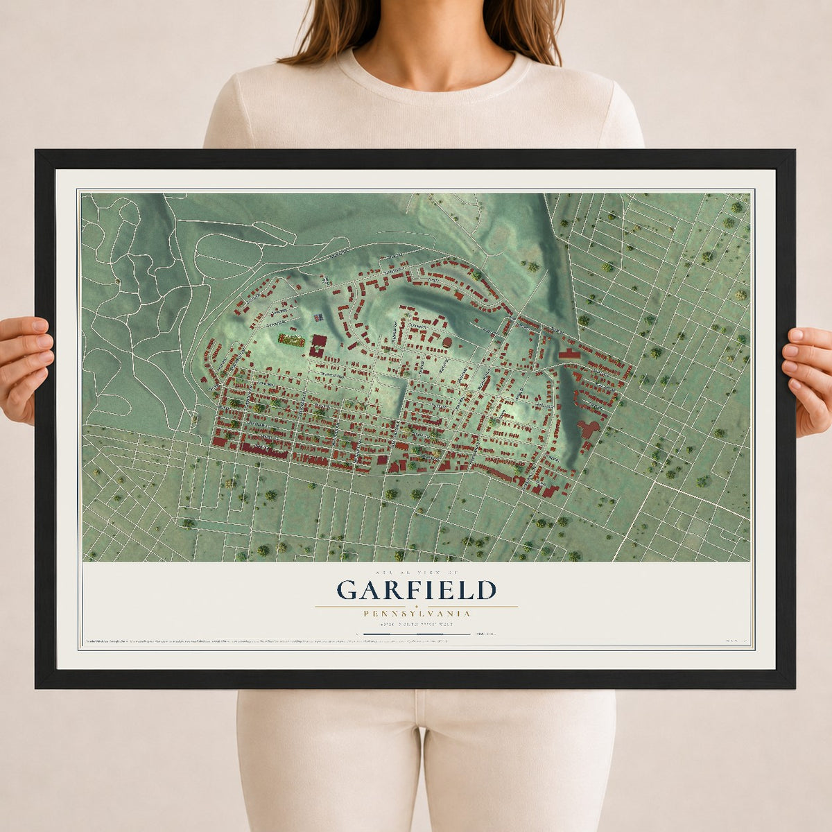 Map of Garfield, Pennsylvania, 18 x 24 inch print in a black wood frame
