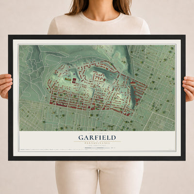 Map of Garfield, Pennsylvania, 18 x 24 inch print in a black wood frame