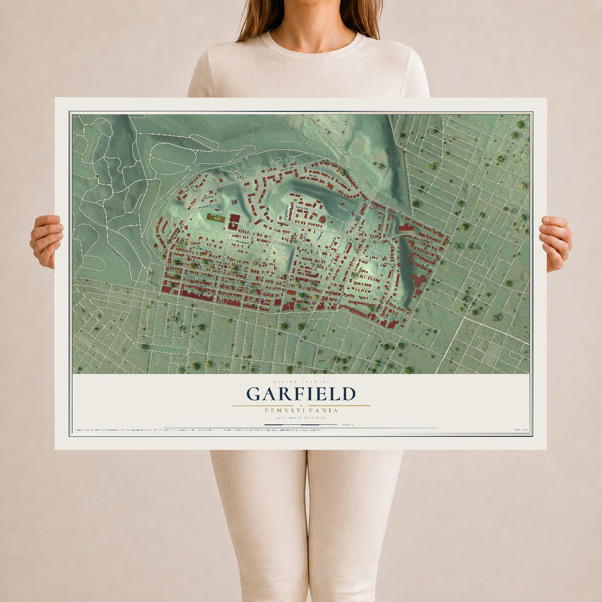 Map of Garfield, Pennsylvania, 24 x 36 inch unframed archival matte print