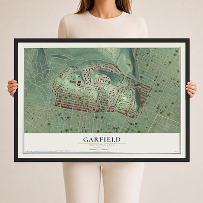 Map of Garfield, Pennsylvania, 24 x 36 inch print in a black wood frame