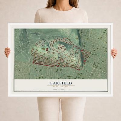 Map of Garfield, Pennsylvania, 24 x 36 inch print in a white wood frame