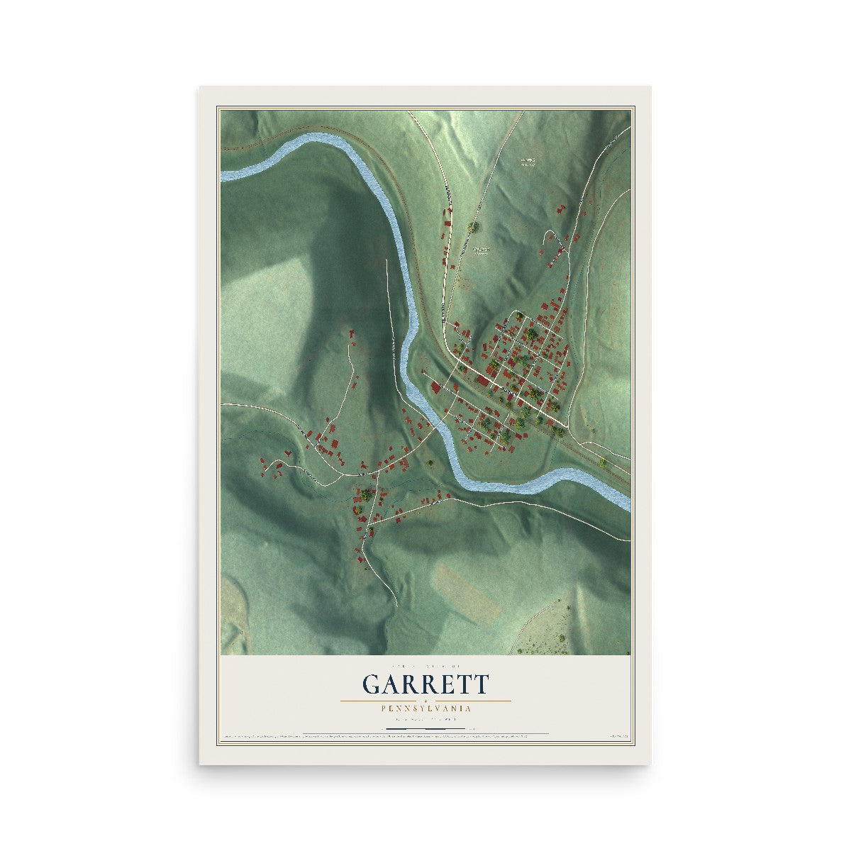 Map of Garrett, Pennsylvania, 12 x 18 inch unframed archival matte print