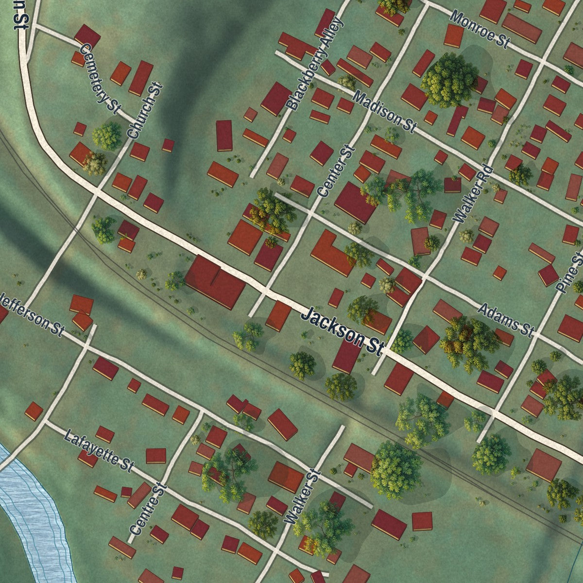 Close-up of the map of Garrett, Pennsylvania print showing street and building detail