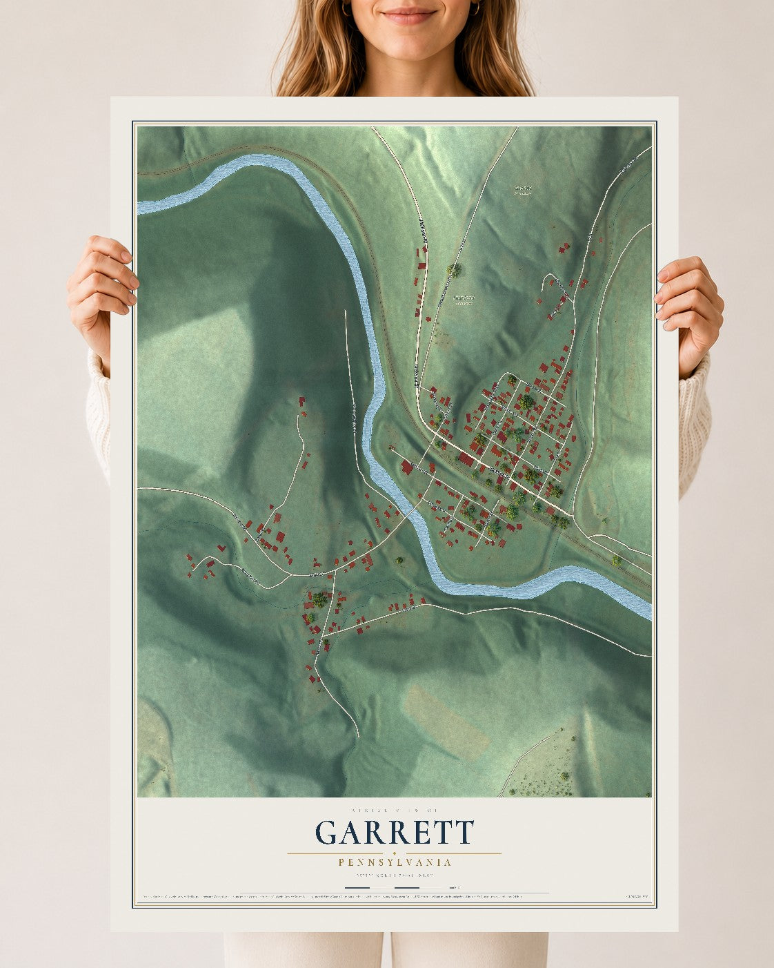 Map of Garrett, Pennsylvania, 24 x 36 inch unframed archival matte print