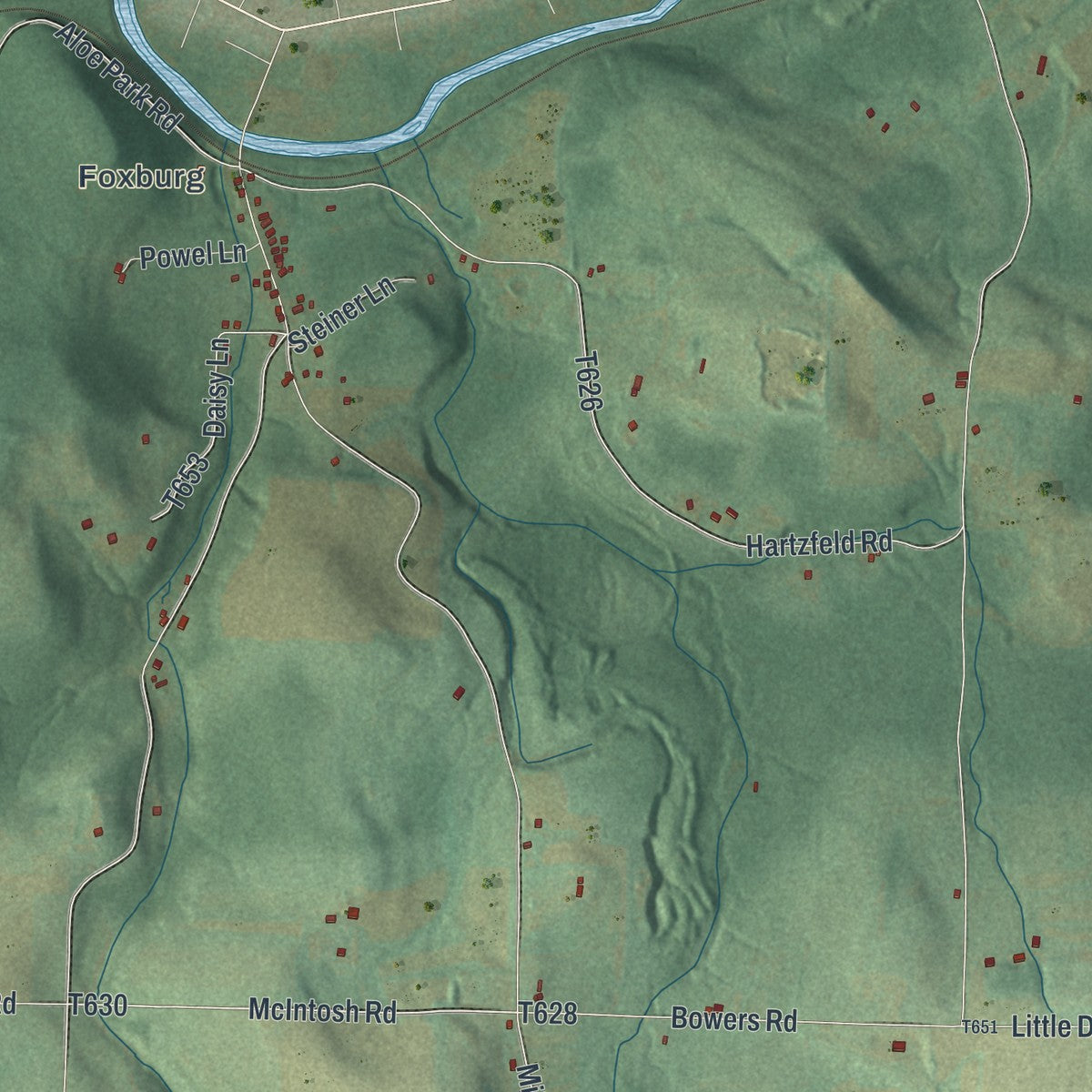 Second close-up of the map of Gaskill, Pennsylvania print showing more streets and buildings