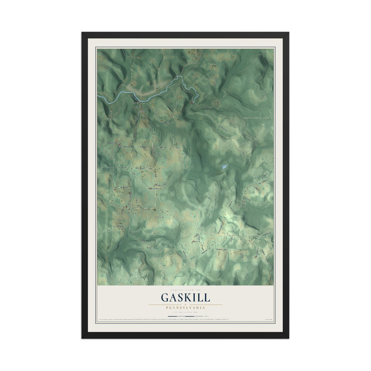 Map of Gaskill, Pennsylvania, 12 x 18 inch print in a black wood frame