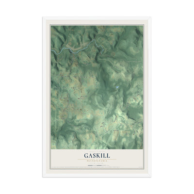 Map of Gaskill, Pennsylvania, 12 x 18 inch print in a white wood frame
