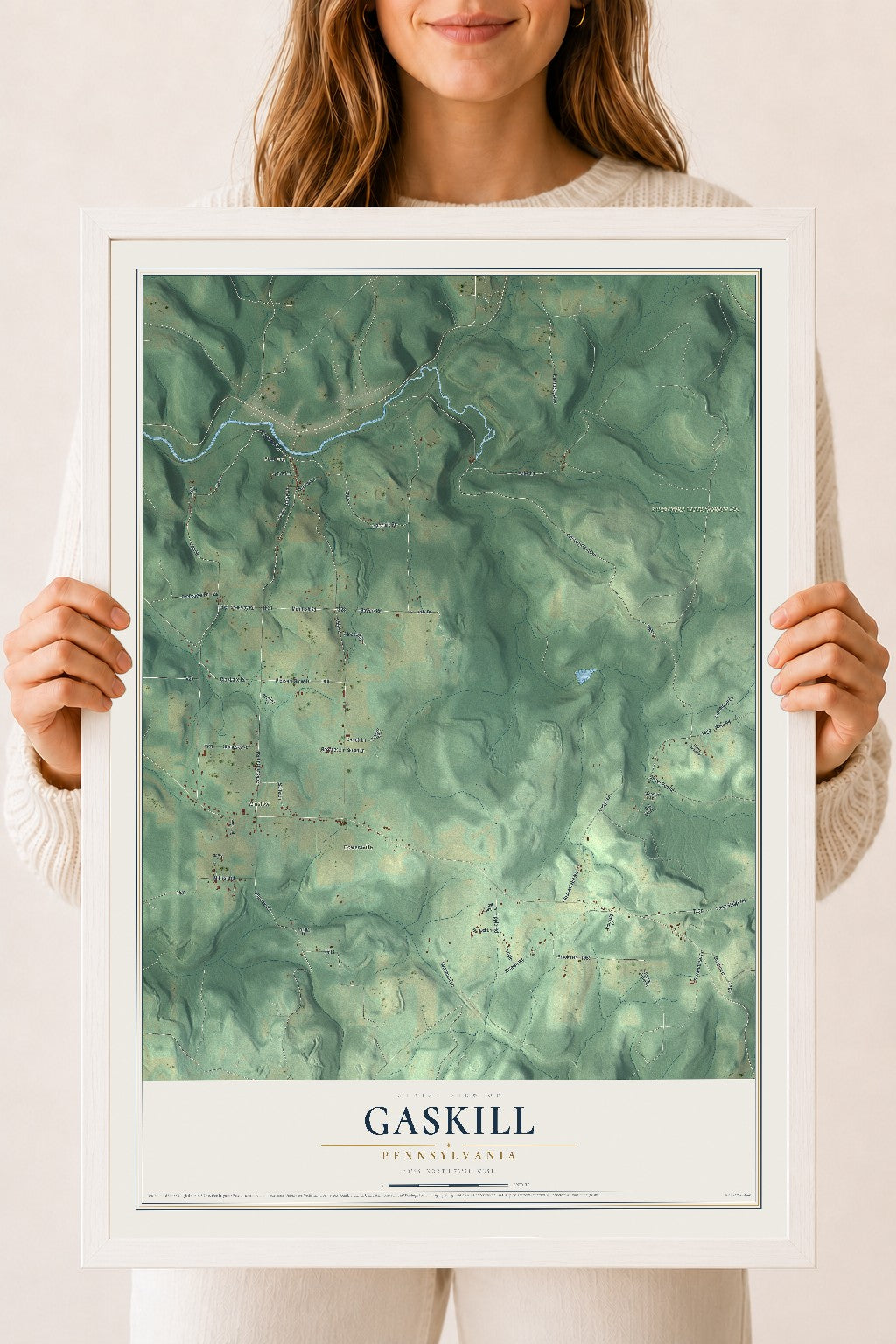 Map of Gaskill, Pennsylvania, 18 x 24 inch print in a white wood frame